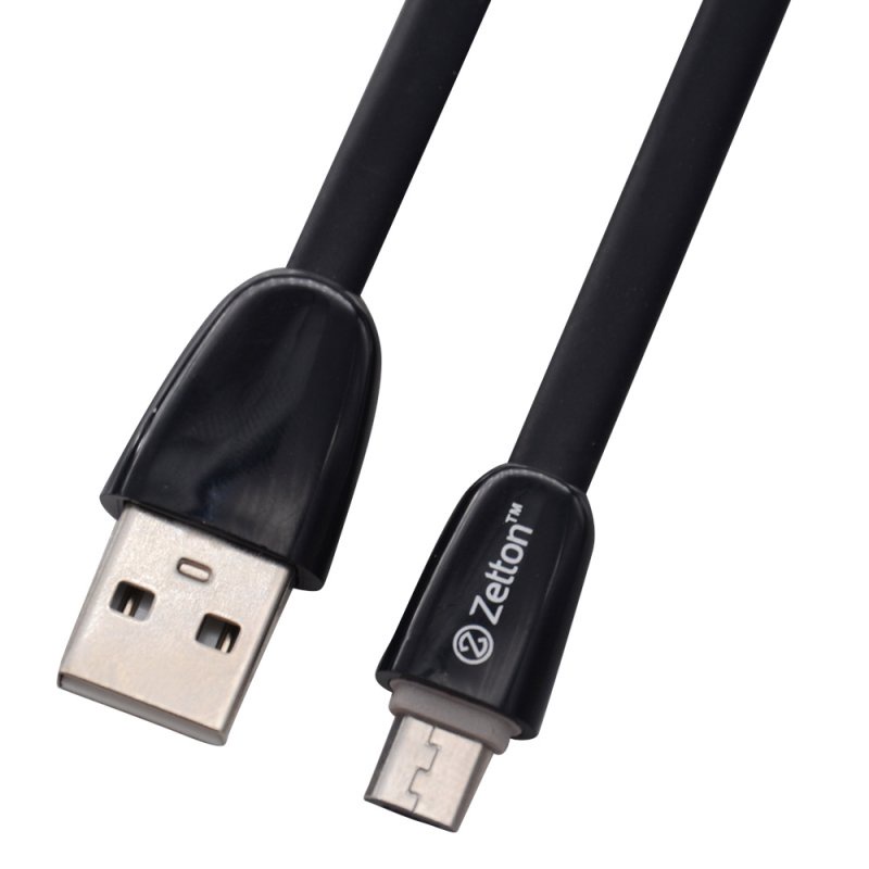 фото USB кабель Zetton USB SyncCharge Flat Glossy, ZTUSBFGTBKMC, черный