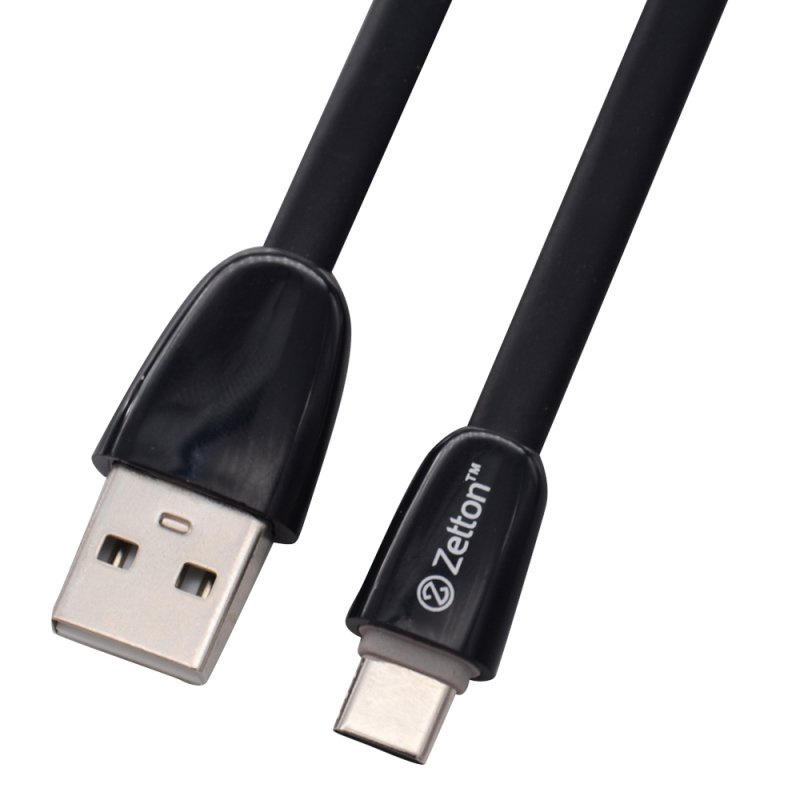 фото USB кабель Zetton USB SyncCharge Flat Glossy, ZTUSBFGTBKUC, черный