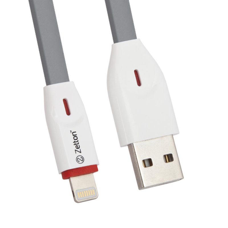 фото USB кабель Zetton USB SyncCharge Flat Slim, ZTUSBFSTGYA8, серый