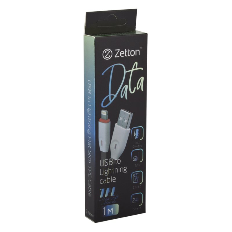 фото USB кабель Zetton USB SyncCharge Flat Slim, ZTUSBFSTGYA8, серый