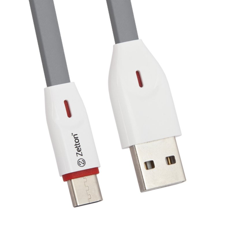 фото USB кабель Zetton USB SyncCharge Flat Slim, ZTUSBFSTGYUC, серый