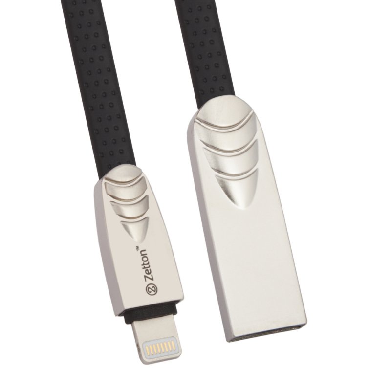 фото USB кабель Zetton USB SyncCharge Flat Soft TPE Data Cable USB to Lightning серый, ZTUSBFSTGYA8