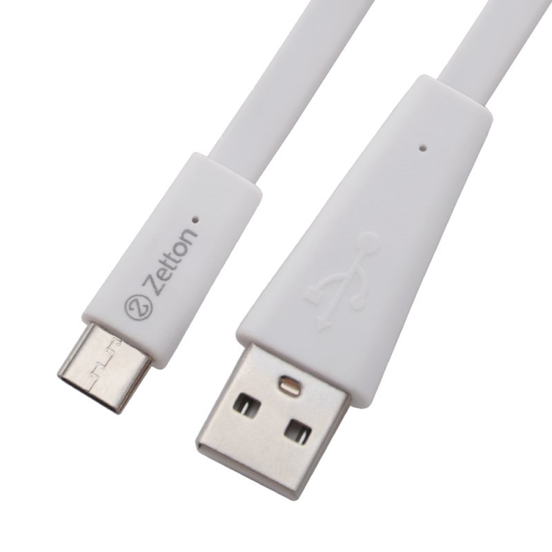 фото USB кабель Zetton USB SyncCharge Flat Wide Data Cable USB to USB-C, ZTUSBFWWUC, белый