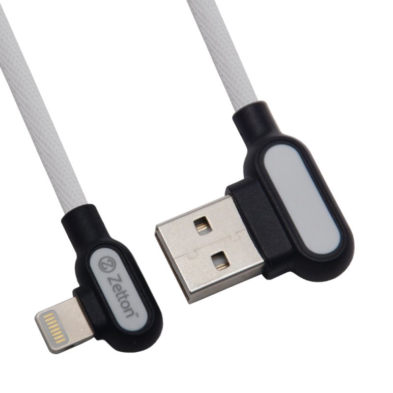 фото USB кабель Zetton USB SyncCharge Round Fabric Corner Cable USB to Lightning, ZTUSBRFCWEA8, белый