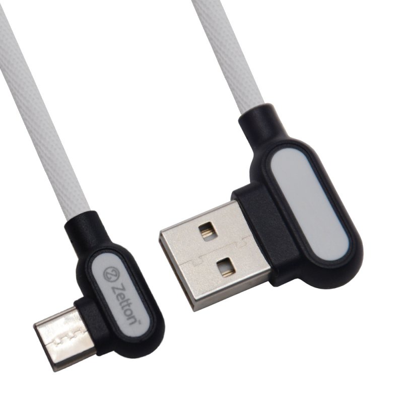 фото USB кабель Zetton USB SyncCharge Round Fabric Corner Cable USB to USB-C, ZTUSBRFCWEUC, белый