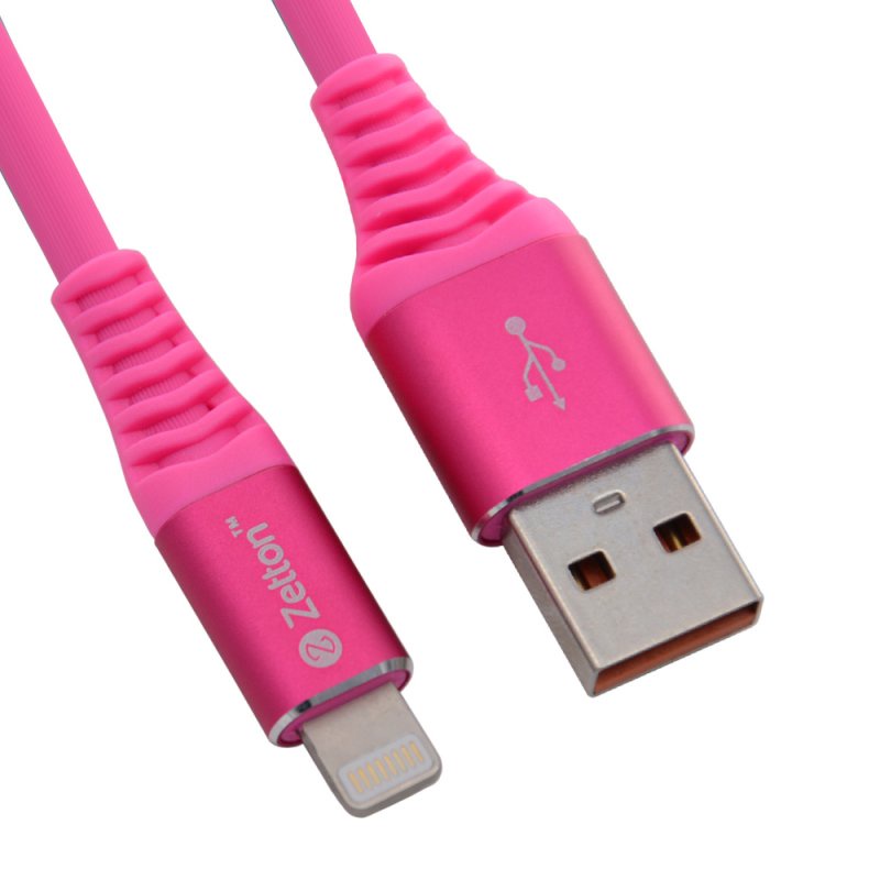 фото USB кабель Zetton USB SyncCharge Round Soft TPE Data Cable USB to Lightning, ZTUSBRSTPKA8, розовый