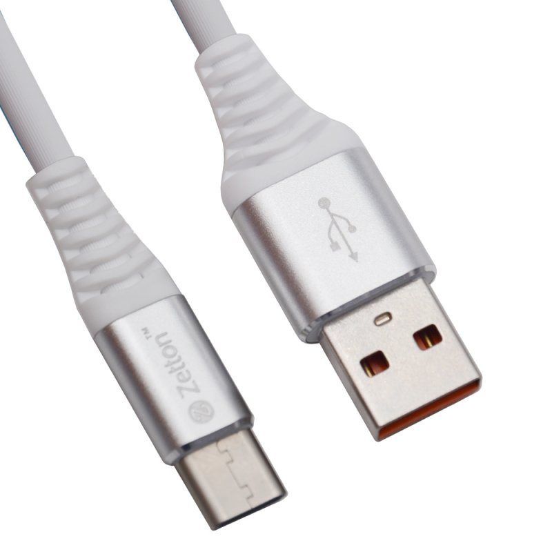 фото USB кабель Zetton USB SyncCharge Round Soft TPE Data Cable USB to USB-C, ZTUSBRSTWEUC, белый