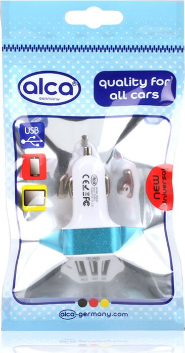 фото Автомобильное зарядное устройство Alca, 510540, с 3-мя USB, белый, голубой