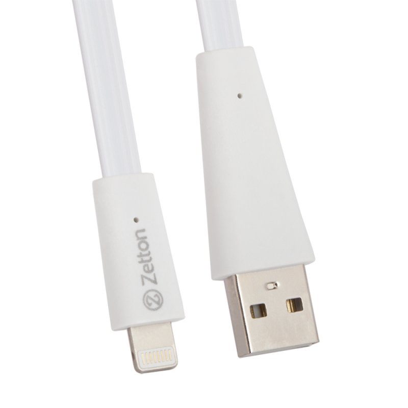 фото USB кабель Zetton USB SyncCharge Flat Wide Data Cable USB to Lightning, ZTUSBFWWA8, белый