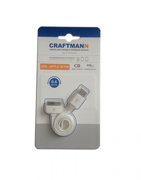 фото Кабель Craftmann USB - Apple 30 PIN 1 м., белый