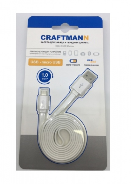 фото Кабель Craftmann USB - micro-USB 1 м., C3.01.006, белый