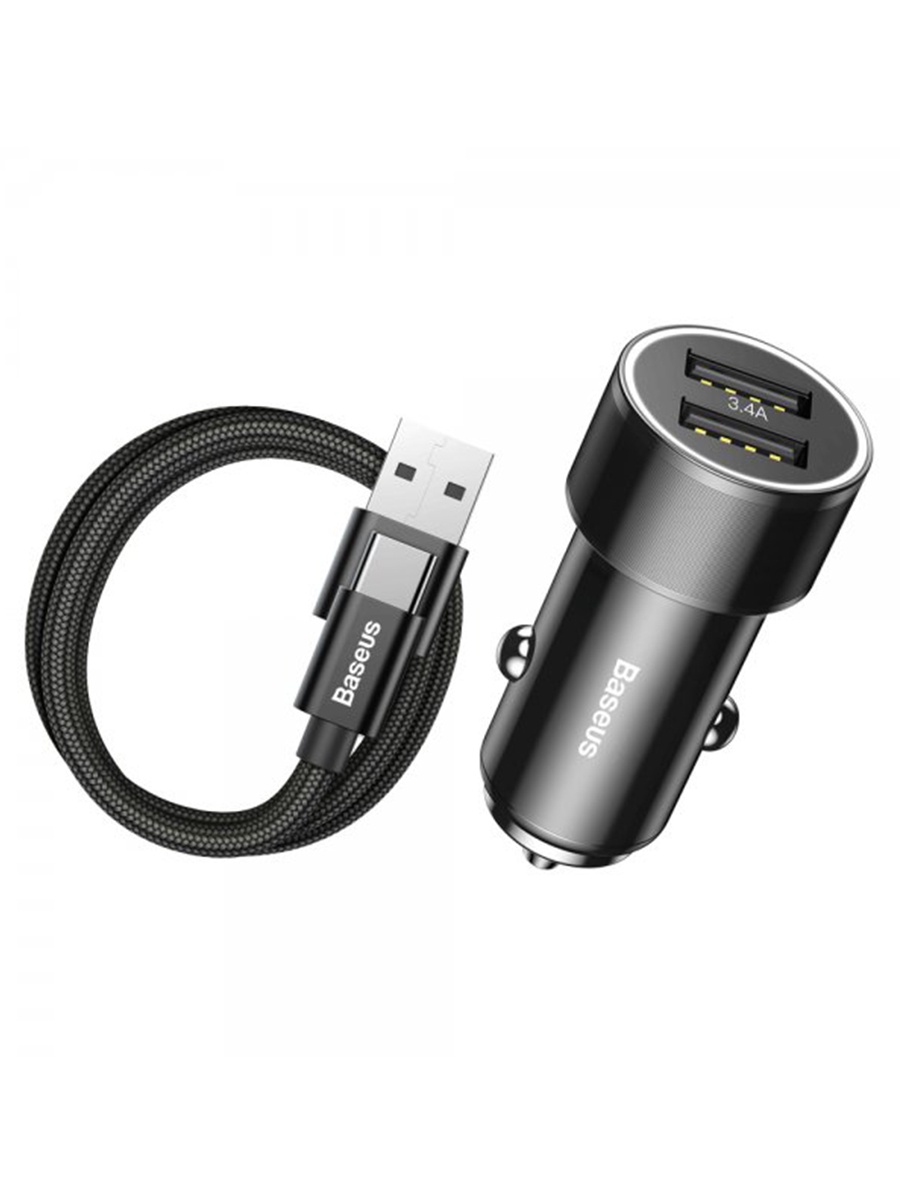 фото Азу 2USB+кабель USB-Type-C Baseus TZXLD-B01 1m Black