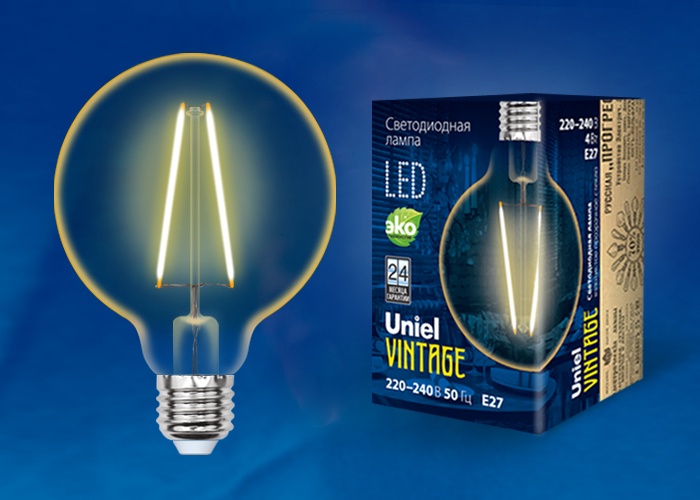 фото Лампочка Uniel Vintage LED-G80-4W/GOLDEN/E27, Теплый свет 4 Вт, Светодиодная
