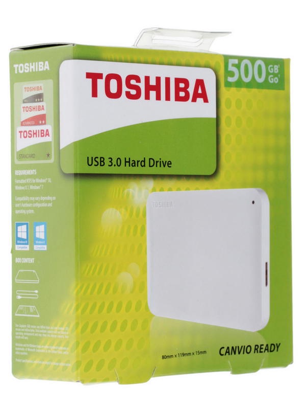 фото Портативный внешний жесткий диск  Toshiba HDD  500 GB Canvio Ready, 2.5", USB 3.0, белый