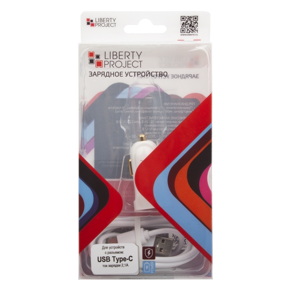 фото Автомобильное зарядное устройство Liberty Project USB + кабель USB Type-C 2.1A, 0L-00032727, White