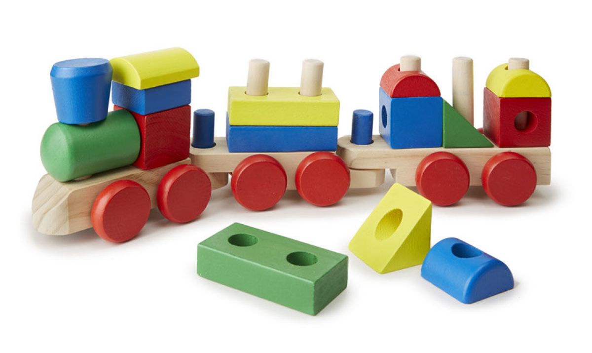 Машинка-игрушка Melissa & Doug Поезд-паровоз деревянный игрушечный, каталка--сортер пирамидка красный