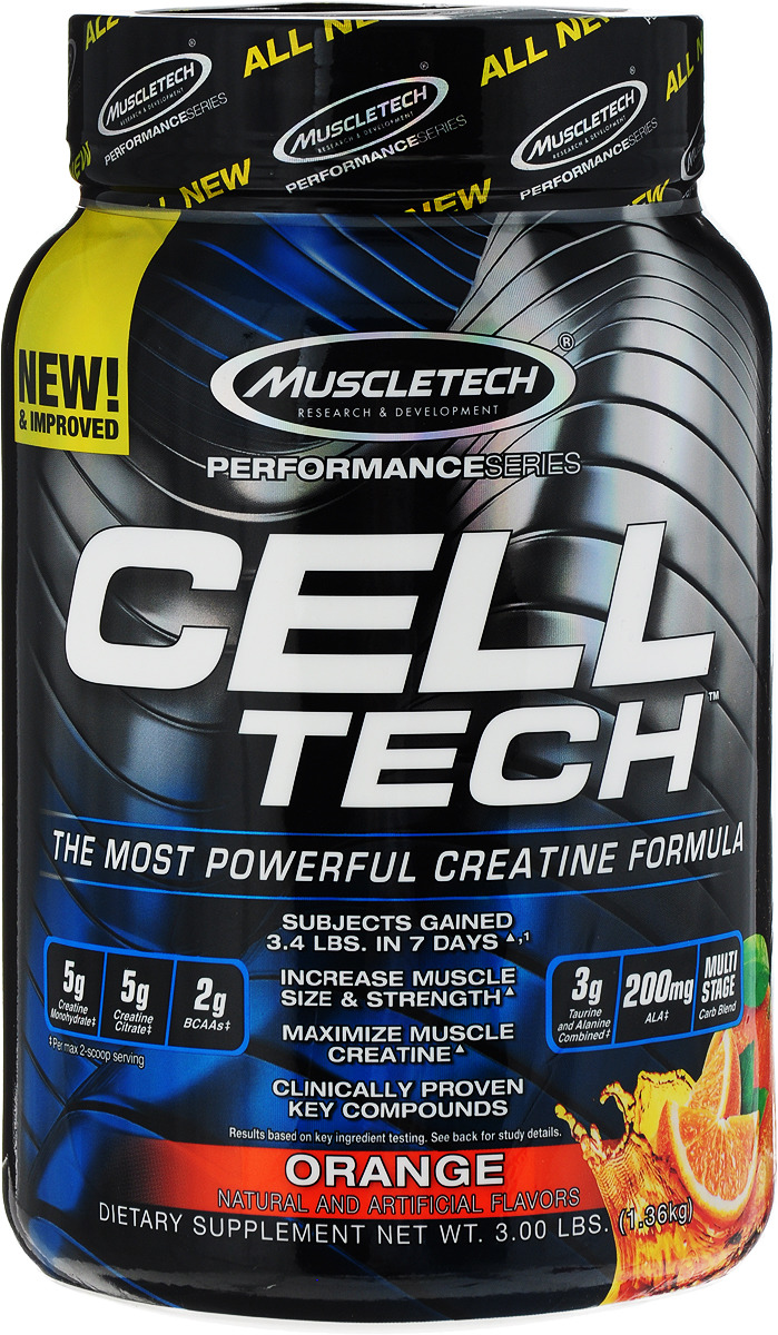 фото Креатиновый комплекс MuscleTech "Cell Tech 3 lb", апельсин, 1,36 кг