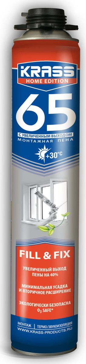 фото Монтажная пена Krass Home Edition 65, пистолетная, 4814016002394, 0.84 л