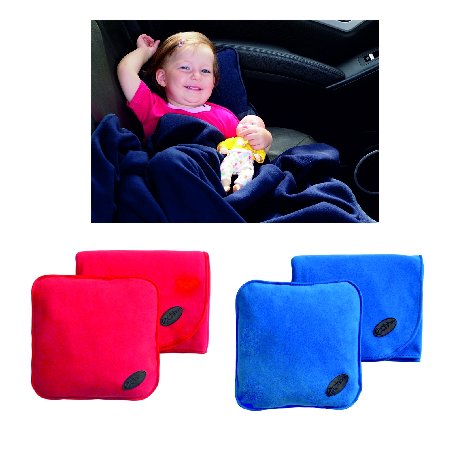фото Подарочный набор автолюбителю ECHHOO Набор автомобильный детский (подушка и плед), 07023-синий, синий