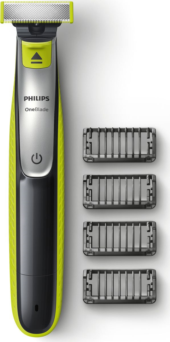 Триммер для бороды и усов Philips OneBlade QP2530/20 с 4 насадками-гребнями Триммер для бороды и усов Philips OneBlade QP2530/20 с 4 насадками-гребнями