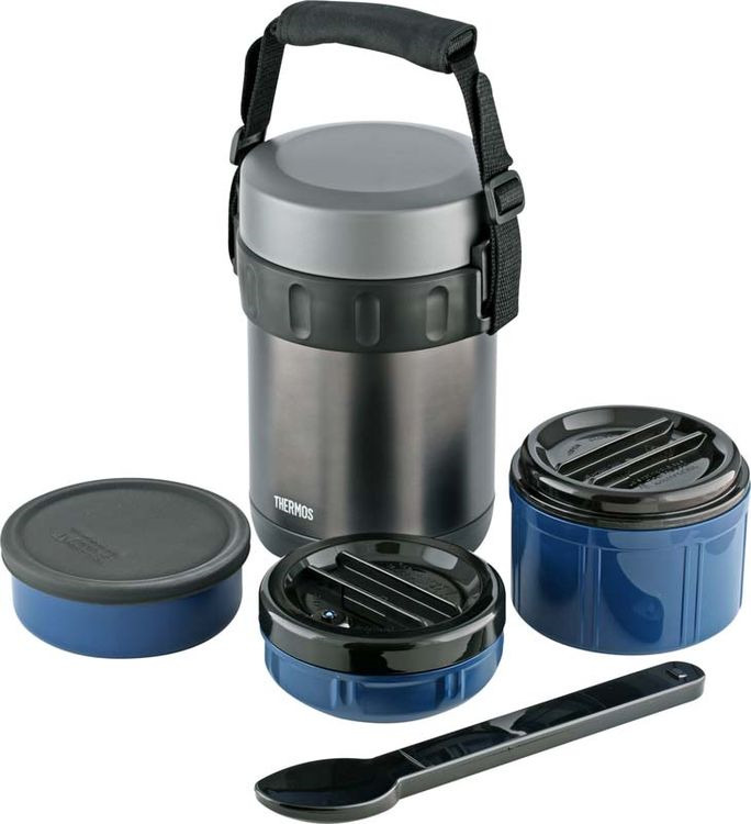 фото Термос Thermos JBG-1800, с контейнерами, с ложкой, 656728, серый, черный, 1.8 л