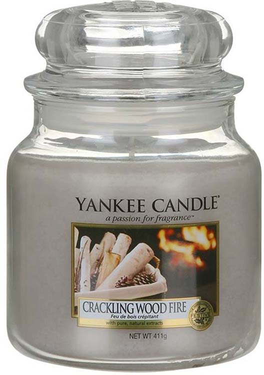 фото Свеча ароматизированная Yankee Candle Crackling Wood Fire "Треск дерева в камине", средняя, в стеклянной банке, 1556293E, бежевый, 411 г