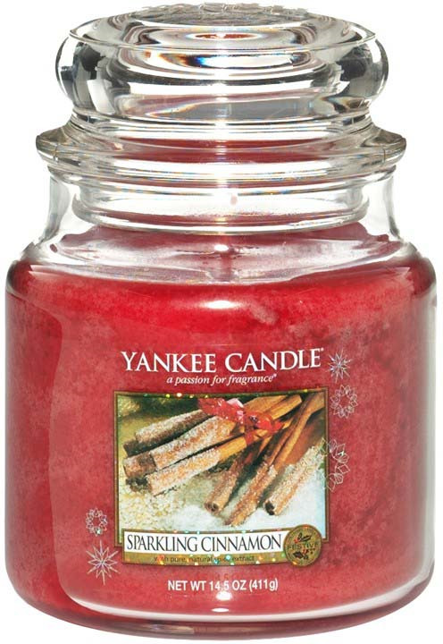 фото Свеча ароматизированная Yankee Candle Sparkling Cinnamon "Сверкающая корица", средняя, в стеклянной банке, 1100953E, красный, 411 г