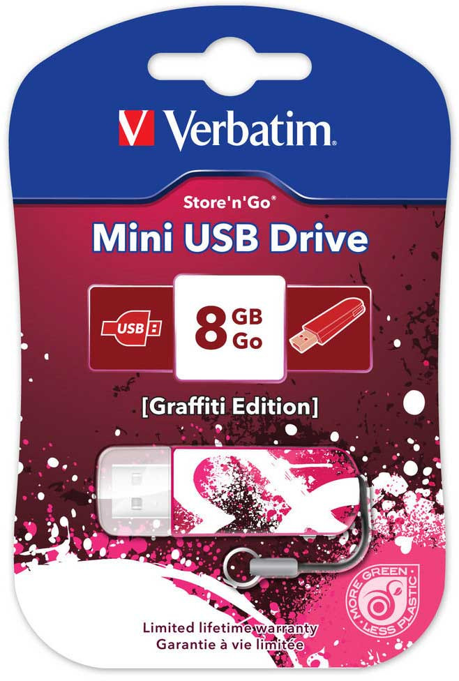 фото USB-накопитель Verbatim Store 'n' Go Mini Graffiti 8GB, 98165, red