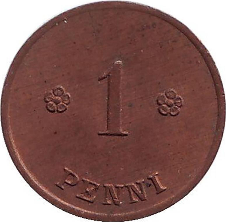 Монета номиналом 1 пенни. Финляндия, 1922