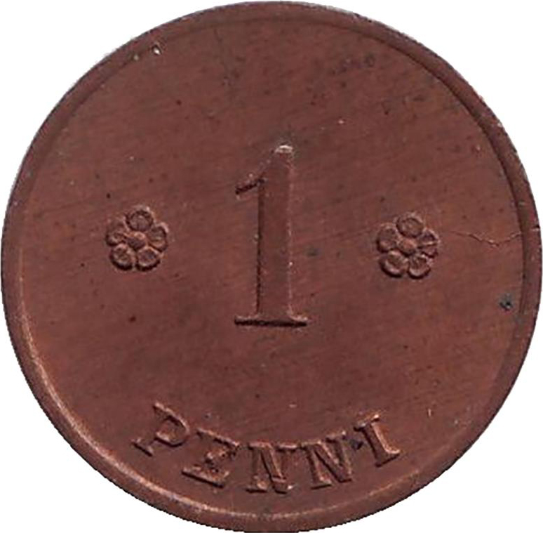 Монета номиналом 1 пенни. Финляндия, 1924