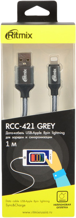 фото Кабель Ritmix RCC-421 Lightning 8pin-USB, 1 м, grey