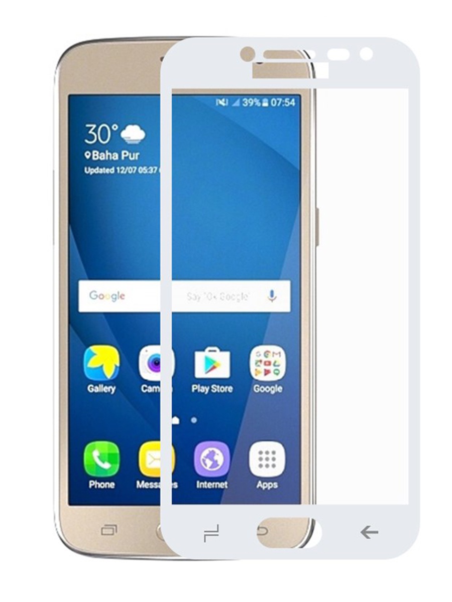 фото Защитное стекло для Samsung Galaxy J2 Pro на полный экран 5D Full Screen. Белое Yoho