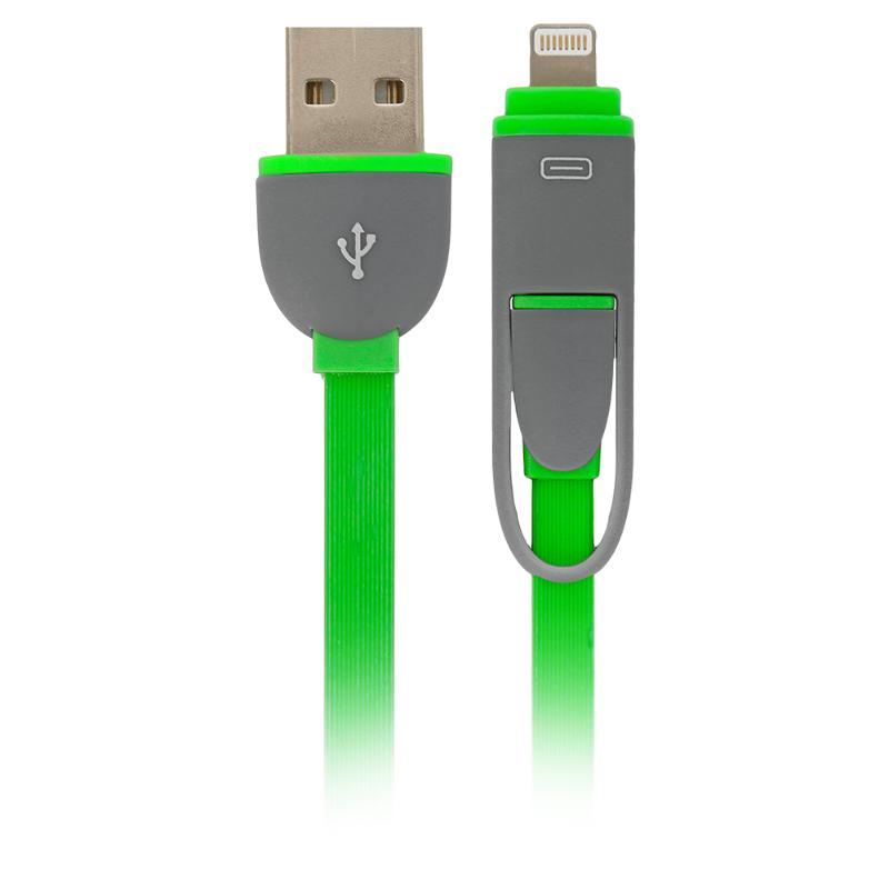 фото Кабель Defender USB кабель USB10-03BP зеленый MicroUSB+Lightning 1м, зеленый