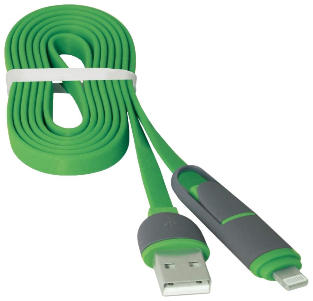 фото Кабель Defender USB кабель USB10-03BP зеленый MicroUSB+Lightning 1м, зеленый