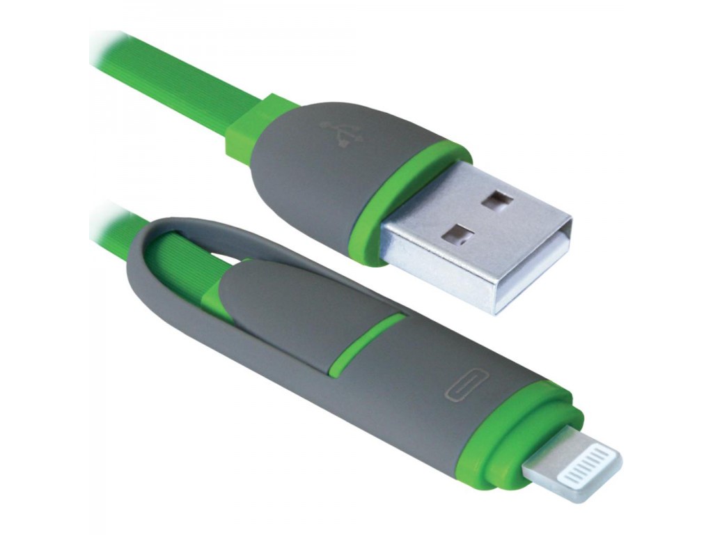 фото Кабель Defender USB кабель USB10-03BP зеленый MicroUSB+Lightning 1м, зеленый