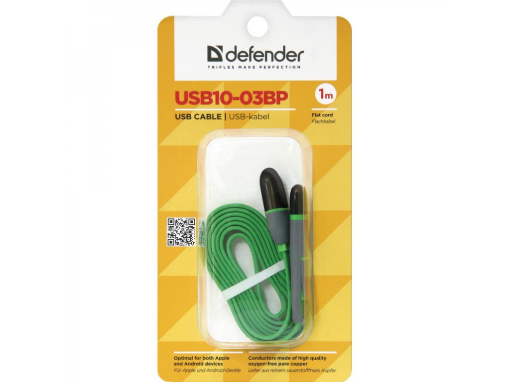 фото Кабель Defender USB кабель USB10-03BP зеленый MicroUSB+Lightning 1м, зеленый