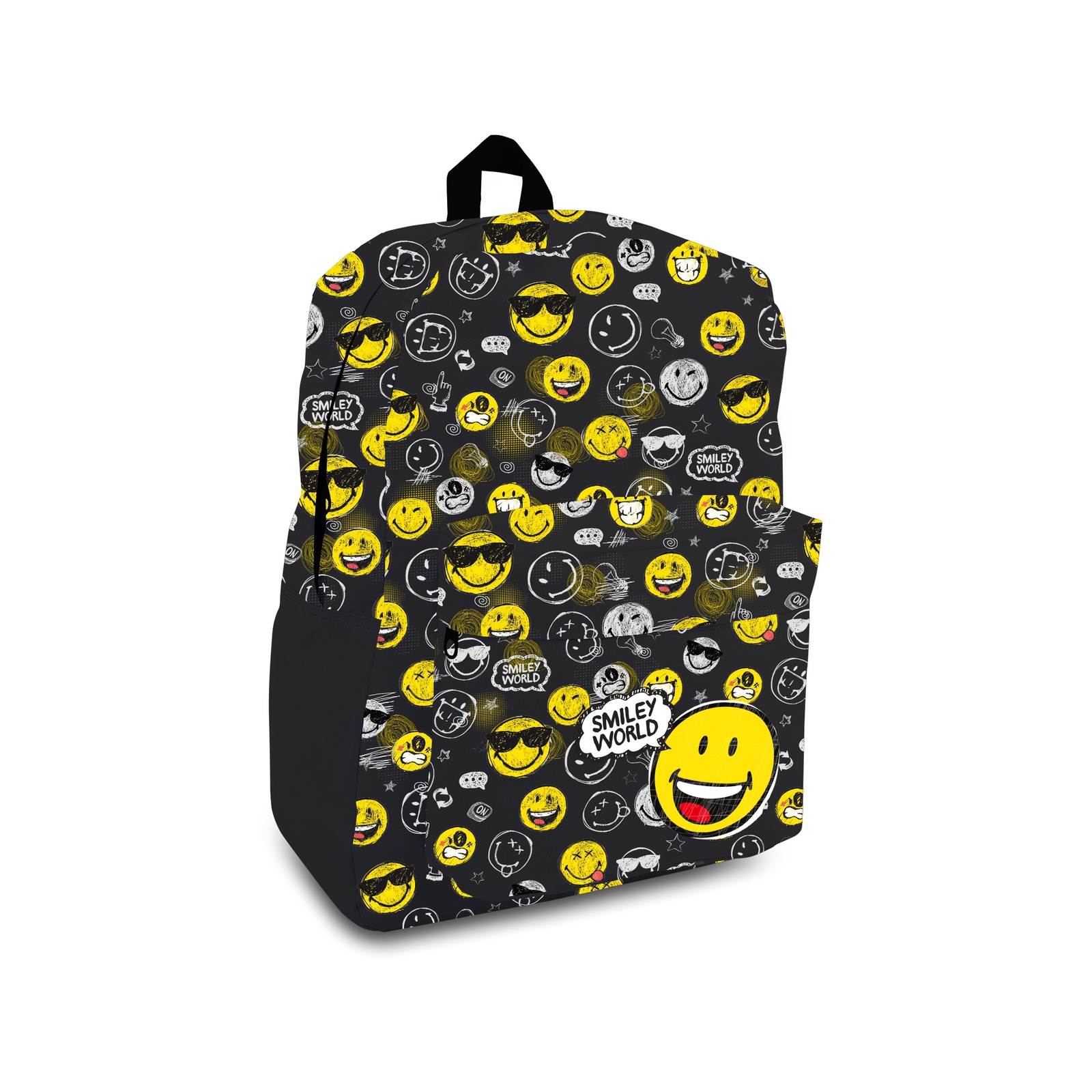 фото Рюкзак школьный Lannoo Smiley world doodle 445704, черный, желтый