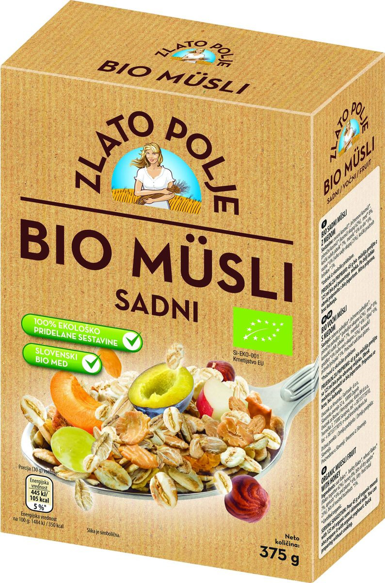 Zito Natura Bio Мюсли с фруктами, медом и фундуком органические, 375 г
