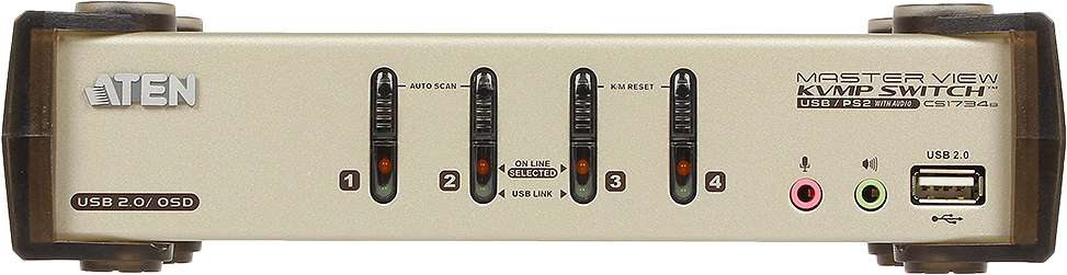 фото Переключатель ATEN KVM Switch CS1734B-A7-G 4 cpu PS2/USB+VGA, со шнурами USB 2х1.2м.+2х1.8м., 2048x1536, настол., исп.спец.шнуры, OSD, некаскад.