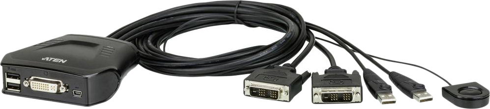 фото Переключатель KVM ATEN CS22D-A7 KVM-переключатель, DVI-D+KBD+MOUSE, 1> 2 блока/порта/port USB, со встр. KVM-шнурами USB 2x1.2м (аналог Trendnet TK-21