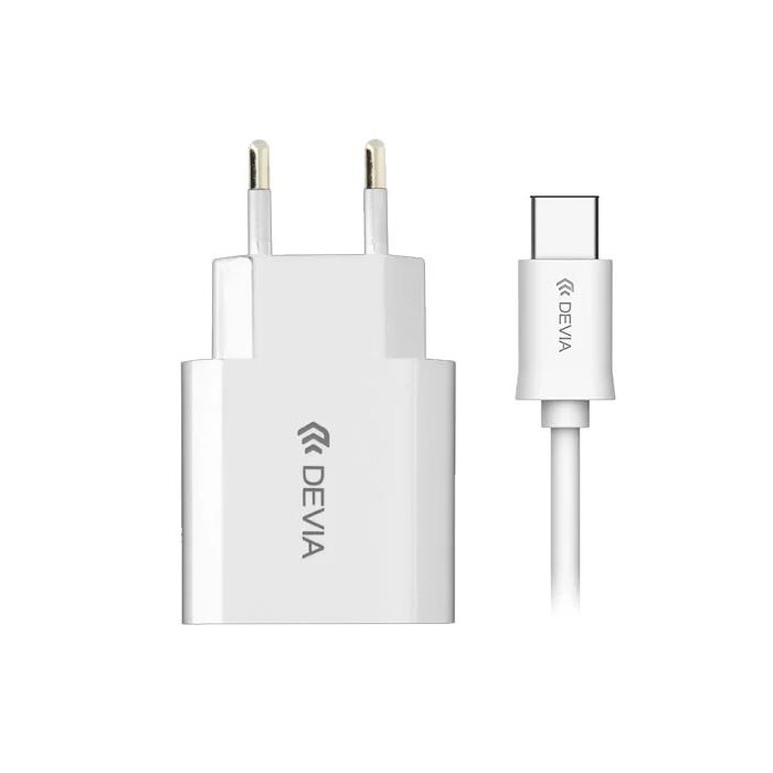 фото Зарядное устройство Devia на 1 USB порт, 2A Smart Charger Suit + кабель Type-C, белый