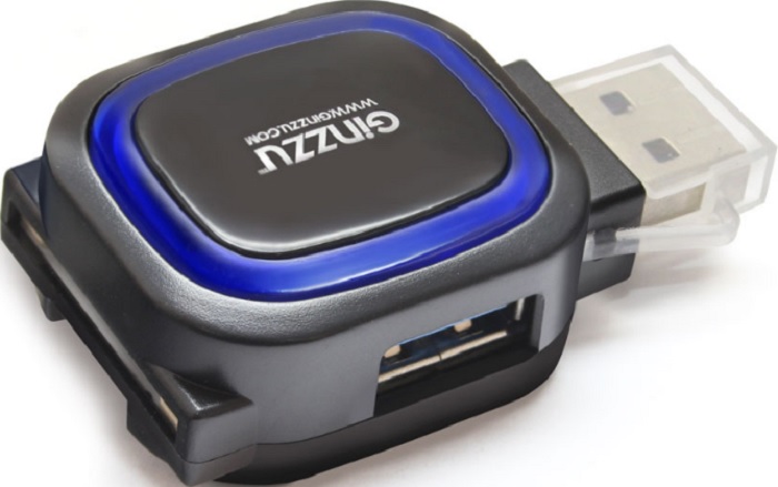 Картридер универсальный Ginzzu GR-514UB USB 2.0, SD/SDXC/SDHC/MMC microSD/SDXC/SDHS + концентратор: порт USB 3.0 + порт USB 2.0, черный, блистер