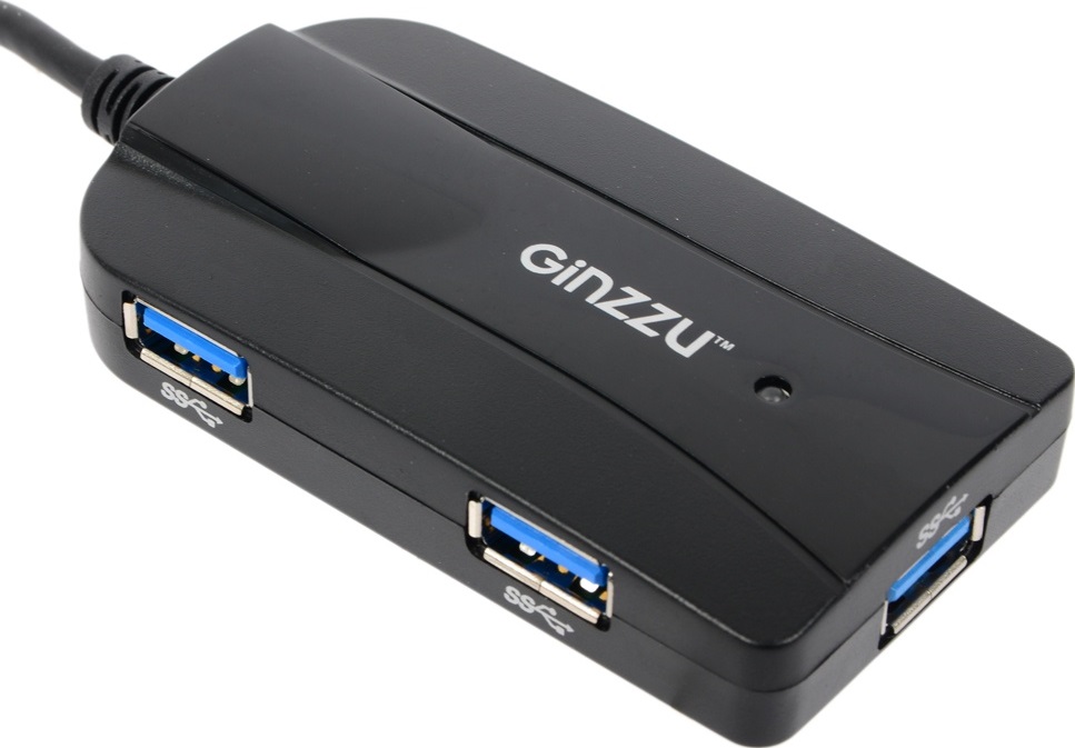 фото Картридер Ginzzu GR-317UB USB 3.0, SD/SDXC/SDHC/MMC и microSD/ microSDXC/ microSDHС + 3-х портовый USB 3.0 концентратор, интерф. кабель 16см, черный