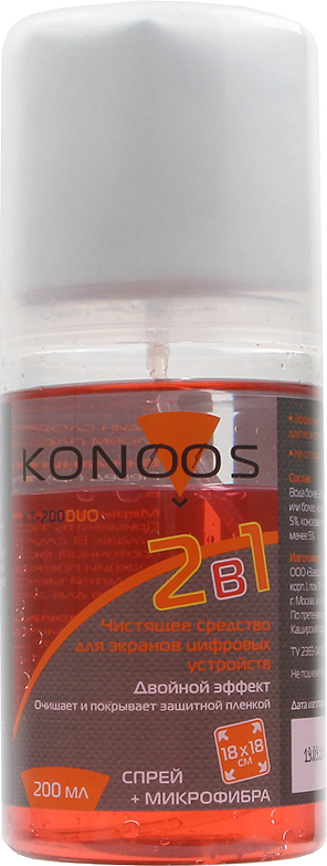 Набор Konoos KT-200DUO для ЖК-экранов (спрей 200 мл + салфетка) с силиконом, двухкомпонентный