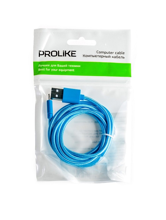 фото Кабель Prolike, 1.2 м, USB - 8 pin, голубой