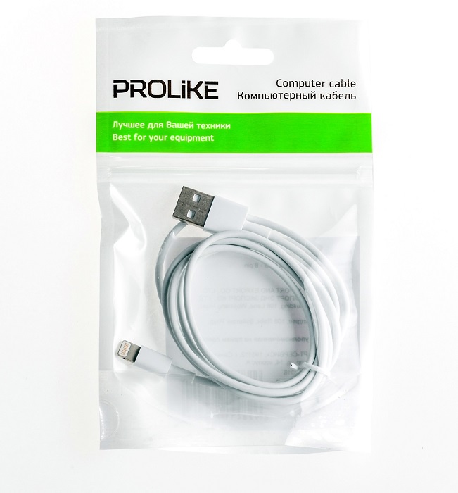 фото Кабель Prolike USB - 8 pin 1,2 м, белый ( Lightning )