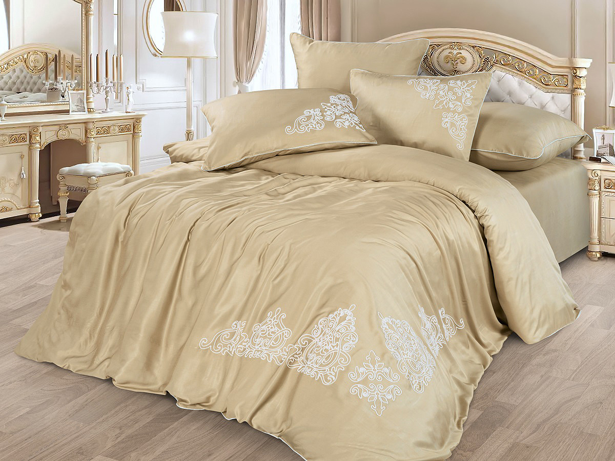 фото Комплект постельного белья Cleo Bamboo Satin, 31/002-BS, евро, наволочки 50х70, 70х70, крем-брюле