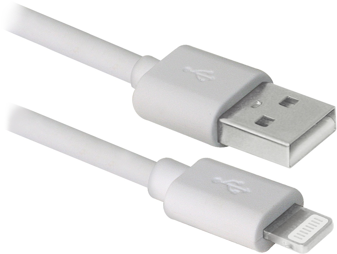 фото USB кабель Defender ACH01-03BH белый, USB(AM)-Lightning, 1м