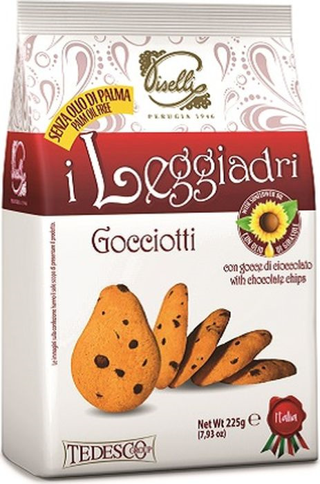 Печенье Piselli Gocciotti сдобное, с кусочками шоколада, 225 г