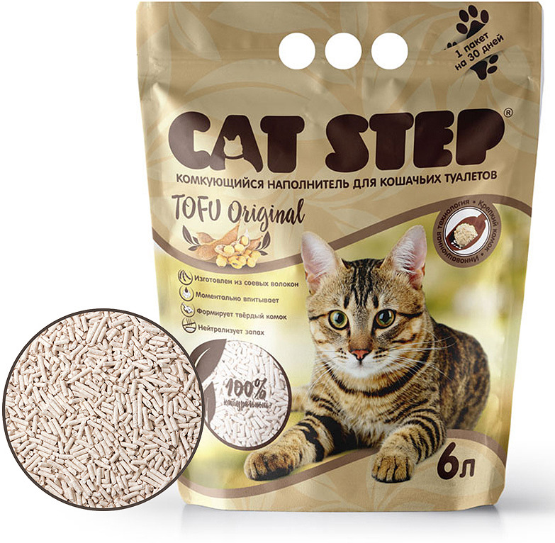 Наполнитель для кошачьего туалета CAT STEP Tofu Original, комкующийся,  растительный, 6 л - купить с доставкой по выгодным ценам в  интернет-магазине OZON (1224352821)